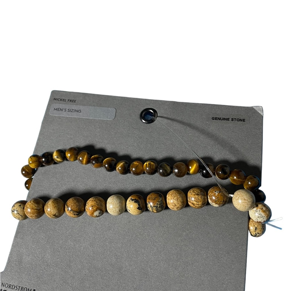 NWT Nordstrom Rack Men's Genuine Stone Tiger Eye Jasper Stretch Bracelet Set‎